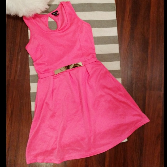 Rue21 Dresses & Skirts - Rue 21 Hot Pink Dress With Gold Belt Embellishment